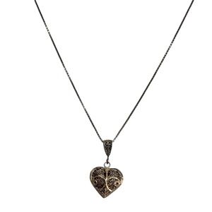 Vintage AU 925 Silver Filigree Scrollwork Heart Pendant w/ Italian .925 Chain